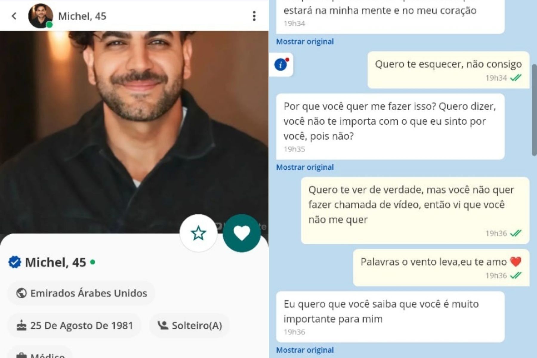 Vítima de perfil fake de ator em site de namoro relata prejuízo de R$ 3 mil: ‘Fui muito Iludida’