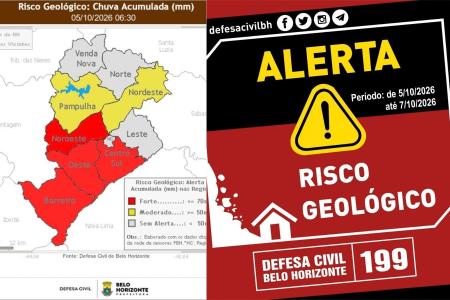 Defesa Civil emite alerta geológico para seis regiões de BH; confira quais