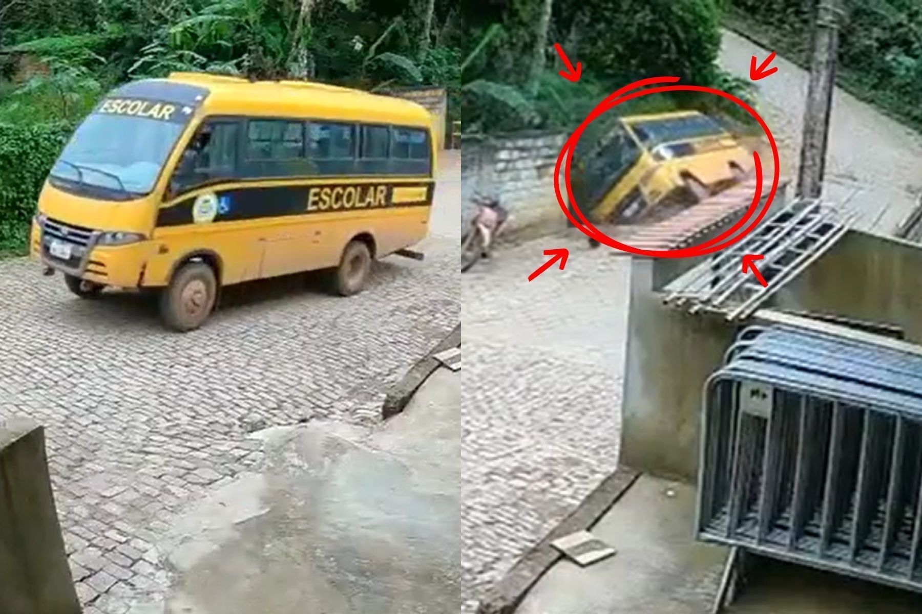 Micro-ônibus escolar perde controle em subida e cai dentro de rio no interior de MG; veja vídeo