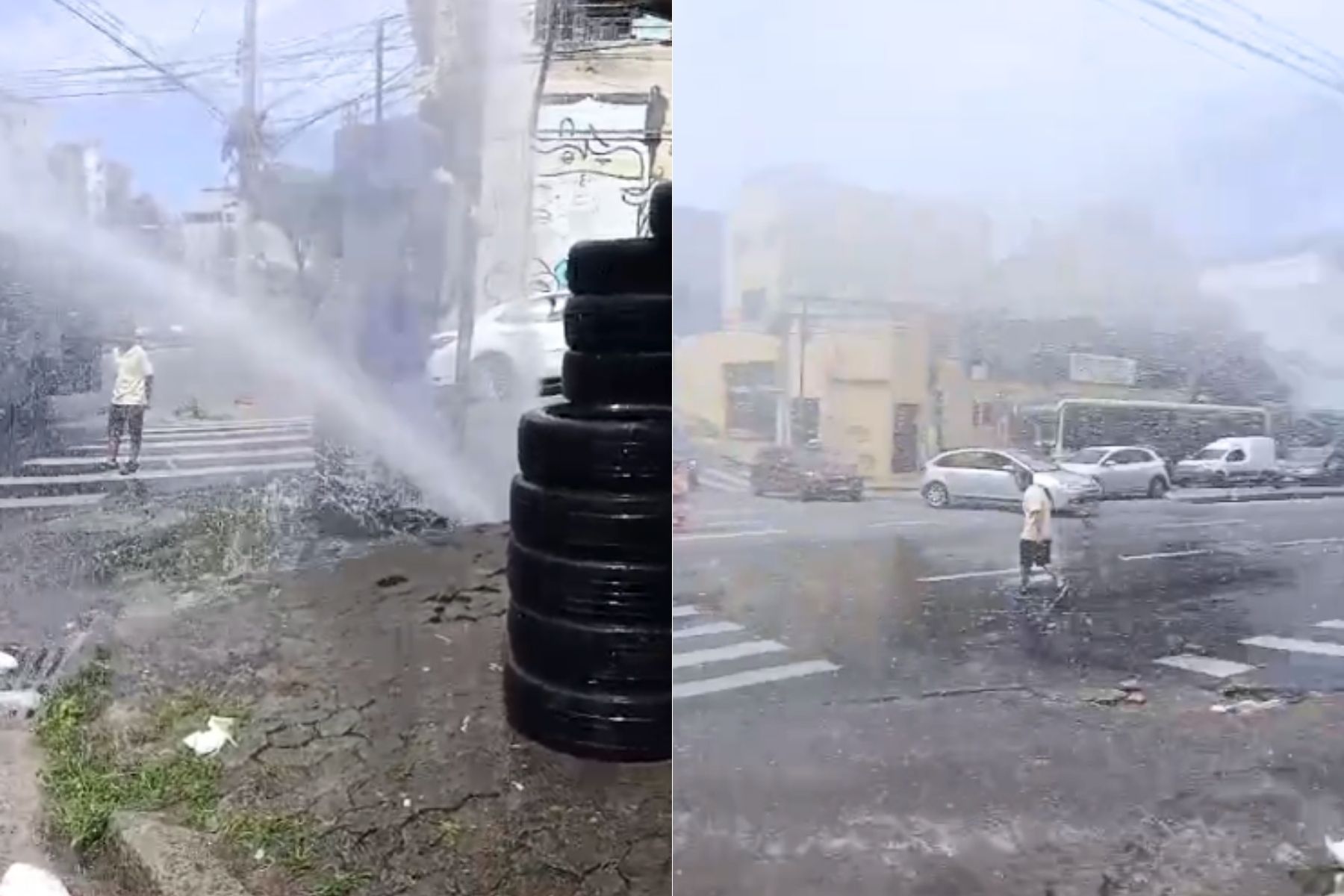Vídeo mostra água jorrando em vazamento na Avenida Dom Pedro II em BH