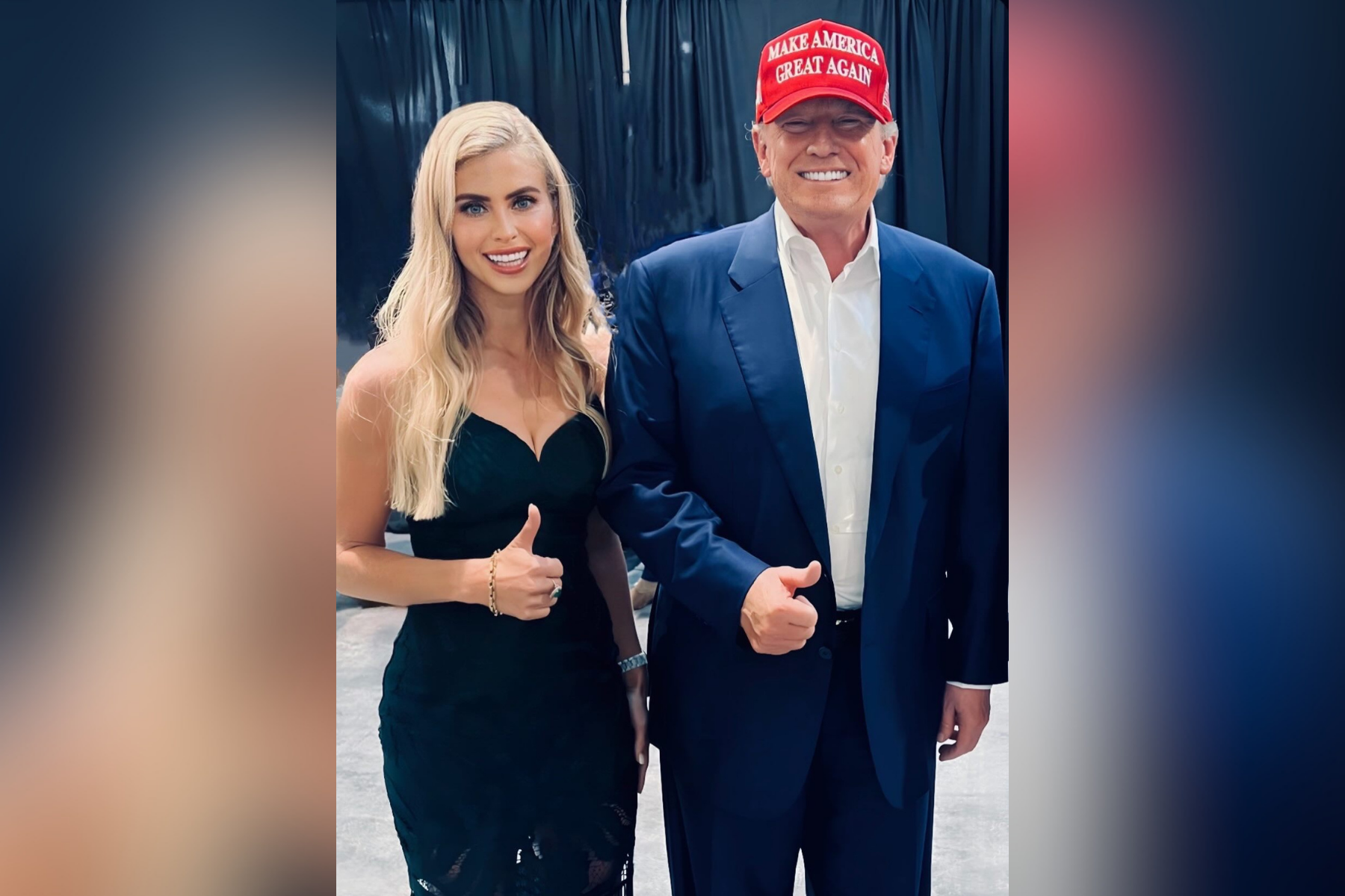 Foto publicada por Katie Zacharia, nova porta-voz da Casa Branca, ao lado do presidente dos Estados Unidos, Donald Trump