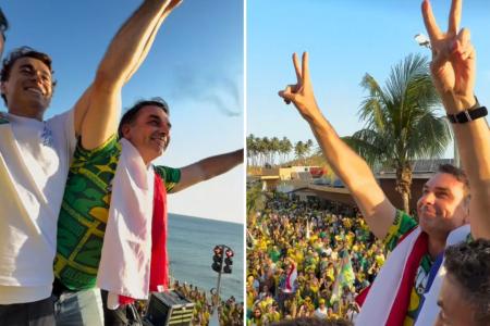 O senador Flávio Bolsonaro (PL-RJ) em ato em Salvador