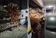 Parte de muro tomba e atinge dois carros que estavam estacionados em BH
