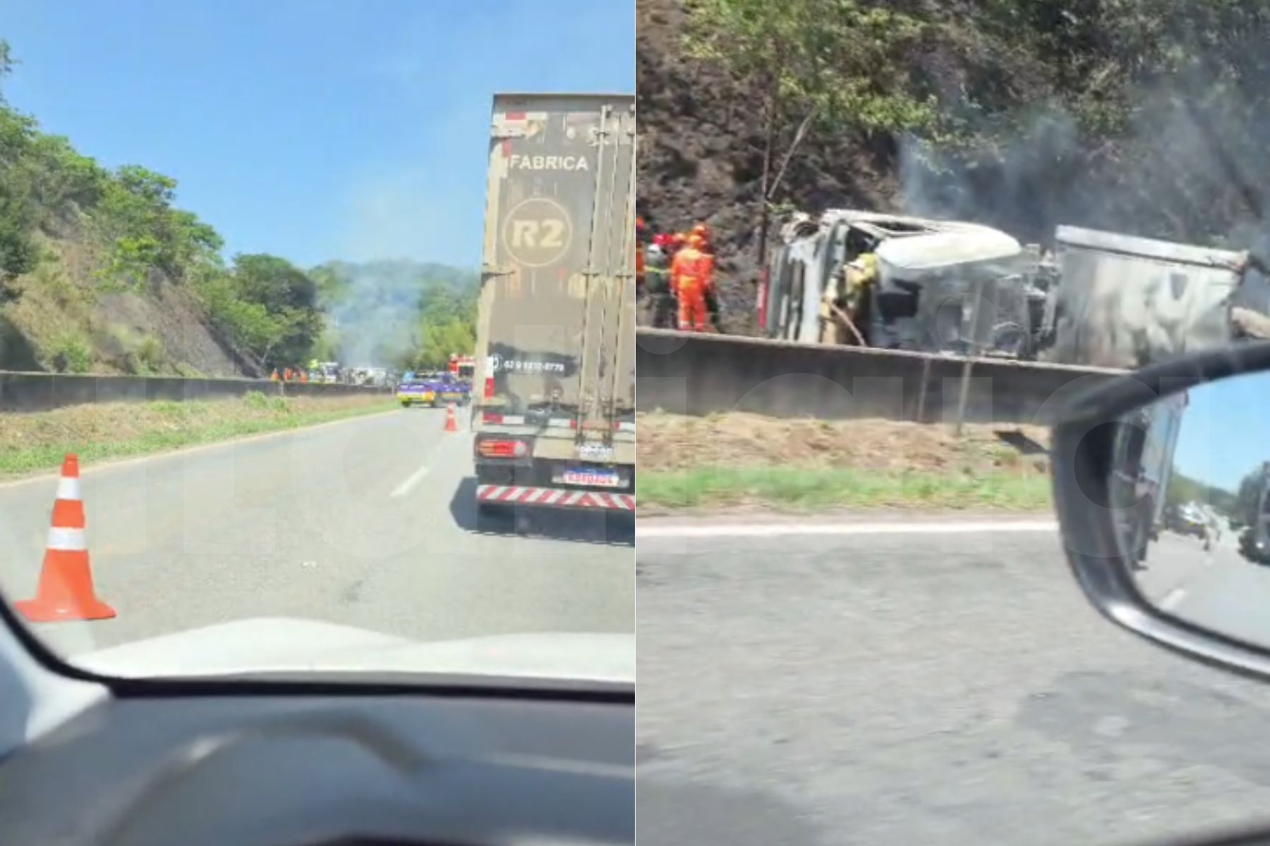 Motorista morre após carreta tombar e pegar fogo na BR-381, em MG