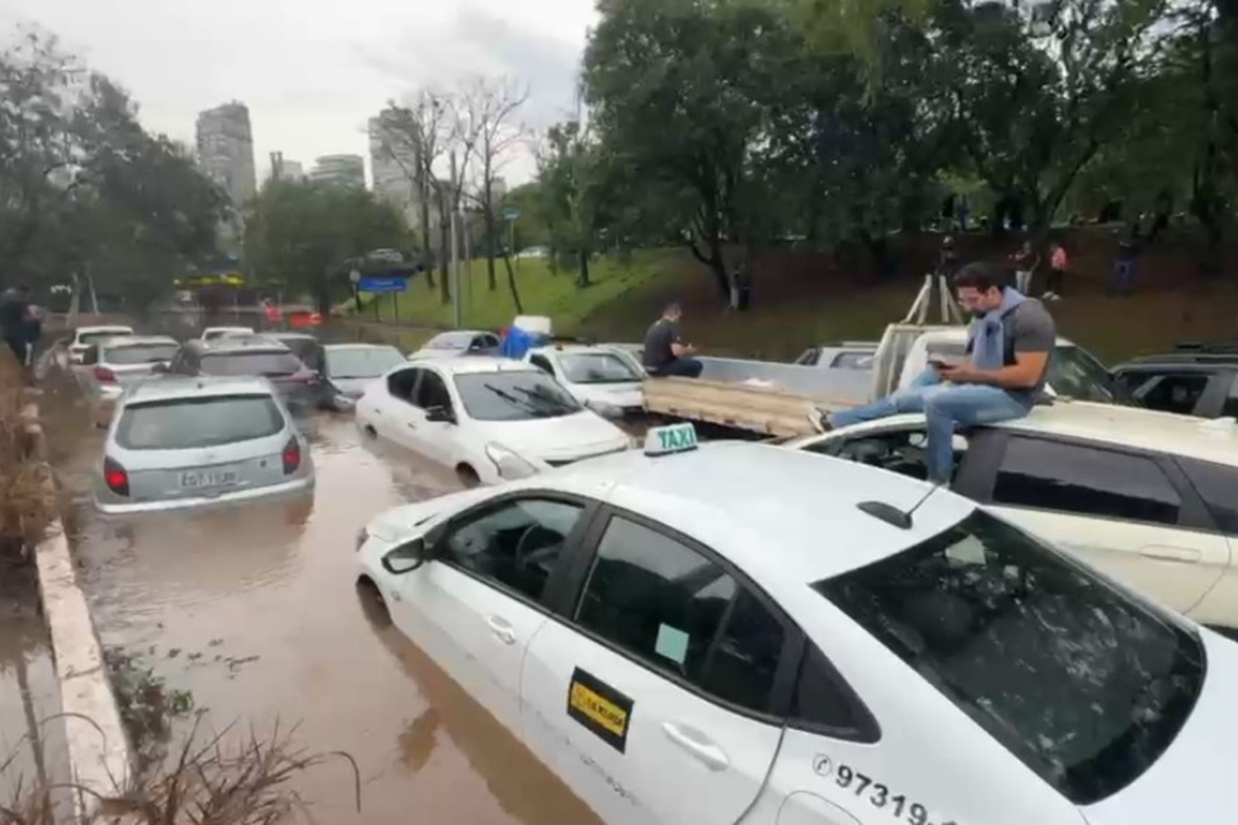 Vídeo: chuva deixa carros submersos e motoristas ilhados na Avenida 23 de Maio, em São Paulo