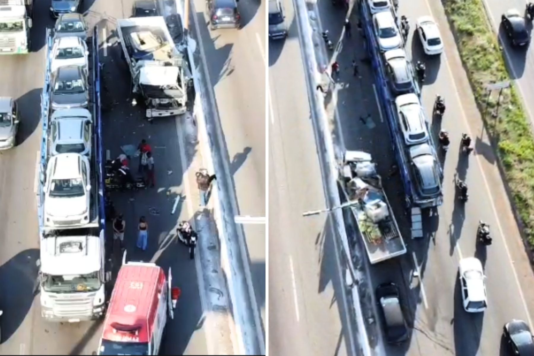 Acidente com cegonheira, caminhão e moto interdita faixas do Anel Rodoviário em BH