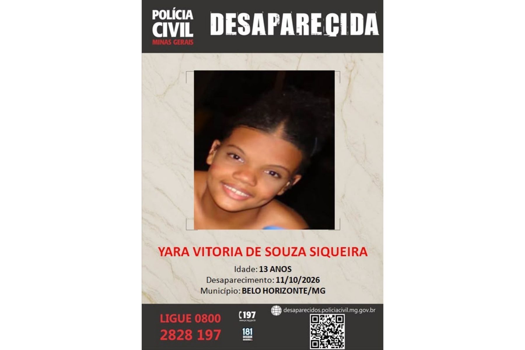 Adolescente de 13 anos desaparece e mobiliza PC em BH