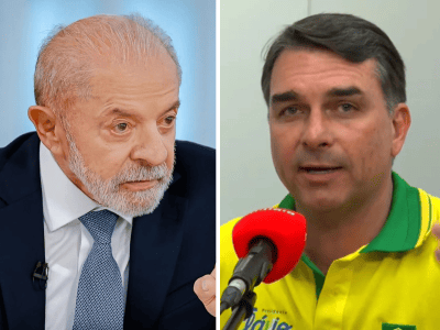Lula (à esq.) e Flávio Bolsonaro (à dir.)