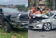 Acidente em cruzamento deixa veículos danificados no bairro Bethânia, em Ipatinga