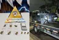 Perseguição policial termina em acidente e apreensão de drogas e munições em Ipatinga