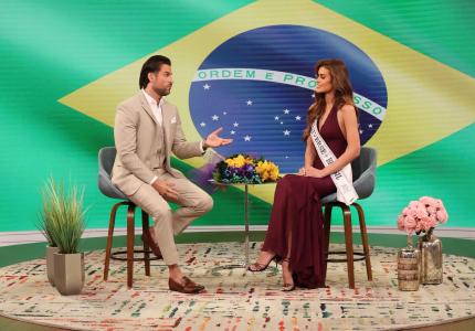 Marcella Kozinski, Miss Universe Brasil 2026, em entrevista • Reprodução | Telemundo