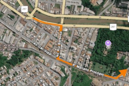 Mapa de alterações na Zona Norte de Juiz de Fora
