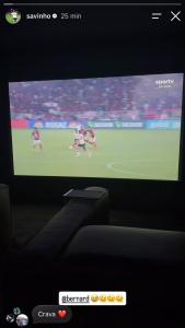 Story de Savinho sobre gol de Bernard em Flamengo x Atlético • Instagram / Savinho