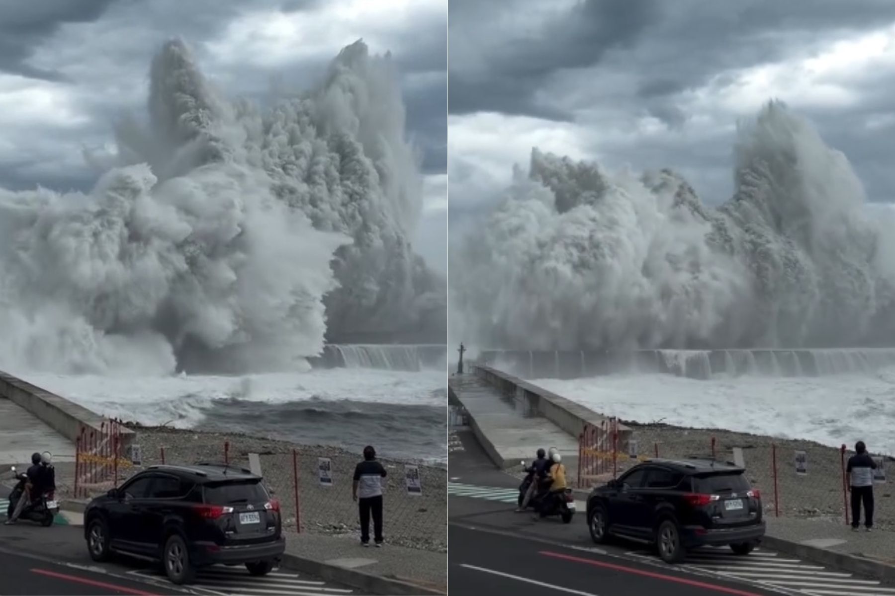 Vídeo mostra ondas gigantes avançando sobre porto de Taiwan com chegada de tufão