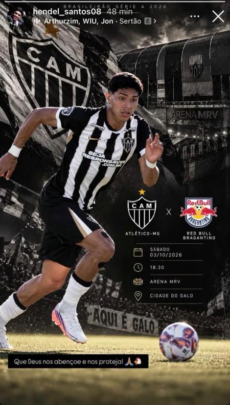 Story de Hendel Índio, meia do Atlético • Instagram / Hendel Índio