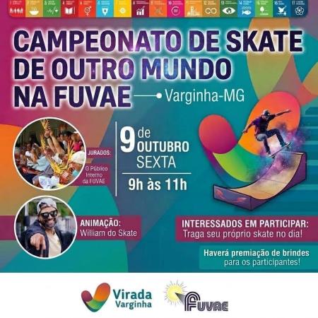 Skatista realizando manobra durante campeonato de skate na FUVAE.