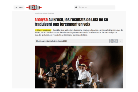 Reportagem do jornal Libération sobre as eleições no Brasil • Reprodução/Libération