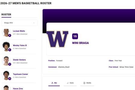 Perfil de Wini Silva no elenco da Universidade de Washington • Reprodução