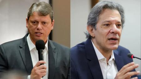 O governador de São Paulo, Tarcísio de Freitas (Republicanos), e Fernando Haddad (PT)