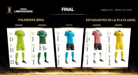 Uniformes de Palmeiras e Estudiantes para a final da Libertadores • Divulgação/Conmebol